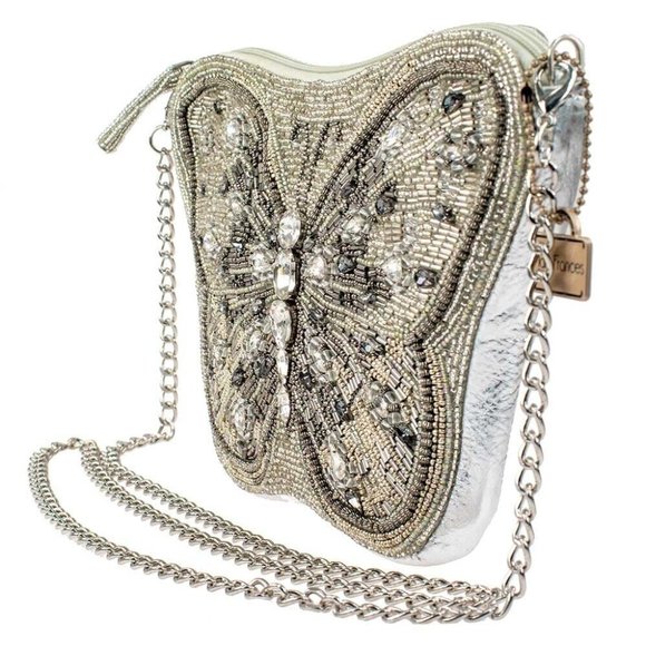 Mary Frances Flitter & Gleam Crossbody Butterfly Handbag Beaded Silver Bag New - Picture 3 of 6